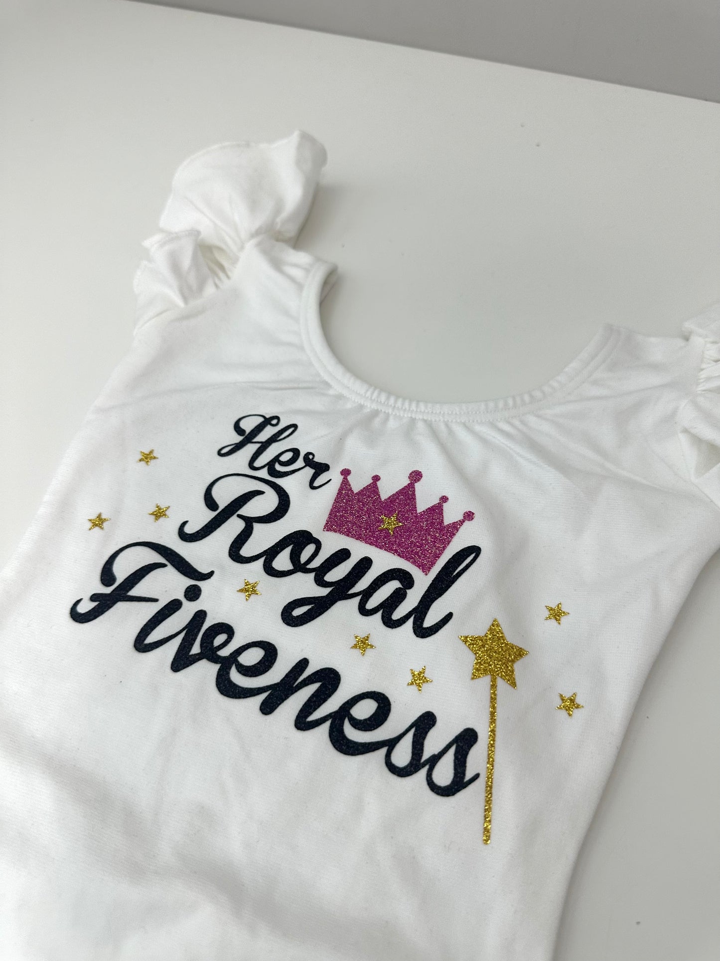 Her Royal White Flutter Short Sleeve Girls Leotard Size 4-5 | Ready to Ship by Daily Threads and Decor