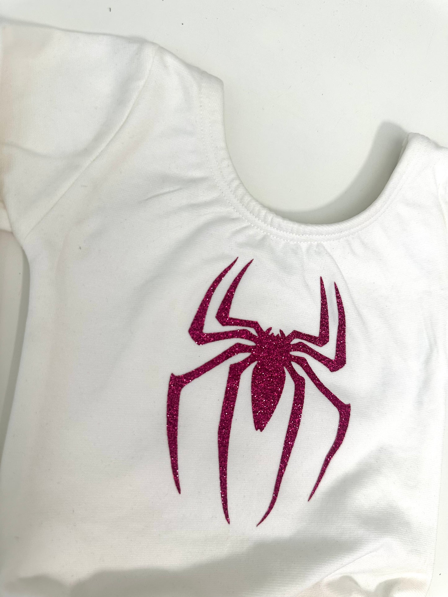Hot Pink glitter Spider White Long Sleeve Girls Leotard with snaps Size 6-12 months | Ready to Ship by Daily Threads and Decor