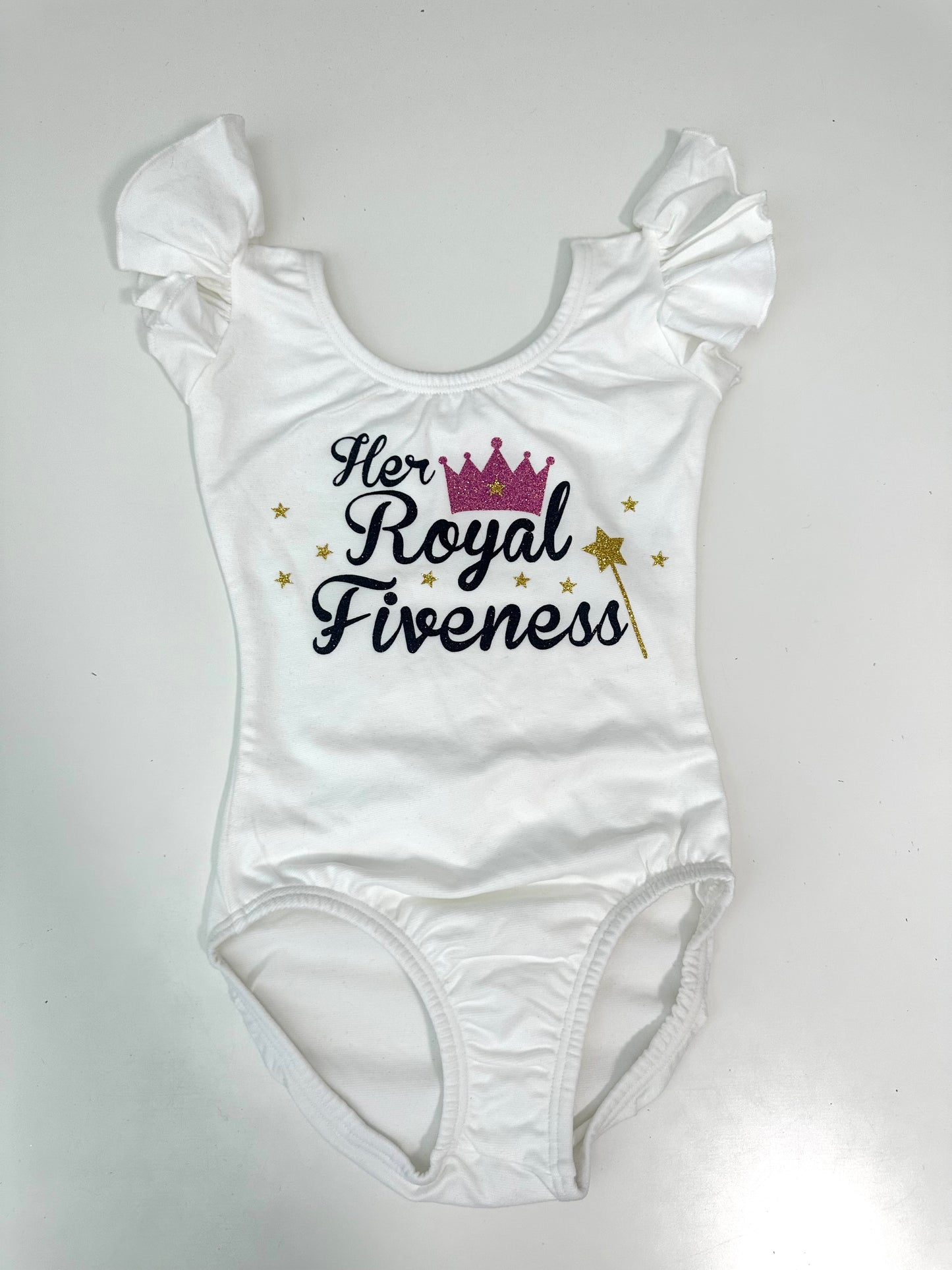 Her Royal White Flutter Short Sleeve Girls Leotard Size 4-5 | Ready to Ship by Daily Threads and Decor