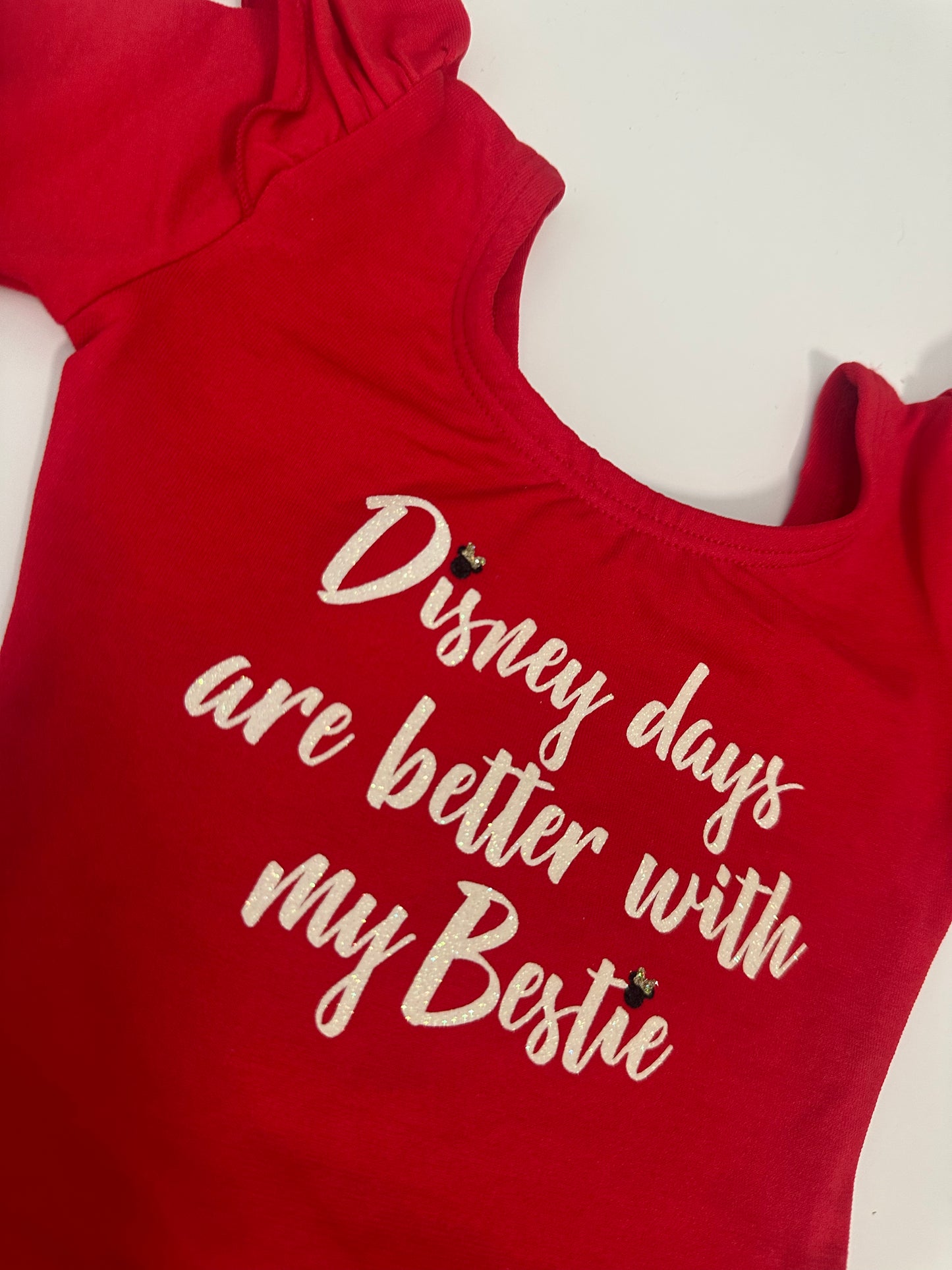 Disney Days are Better with my Bestie Red Flutter Long Sleeve Girls Leotard Size 12-24 months | Ready to Ship by Daily Threads and Decor