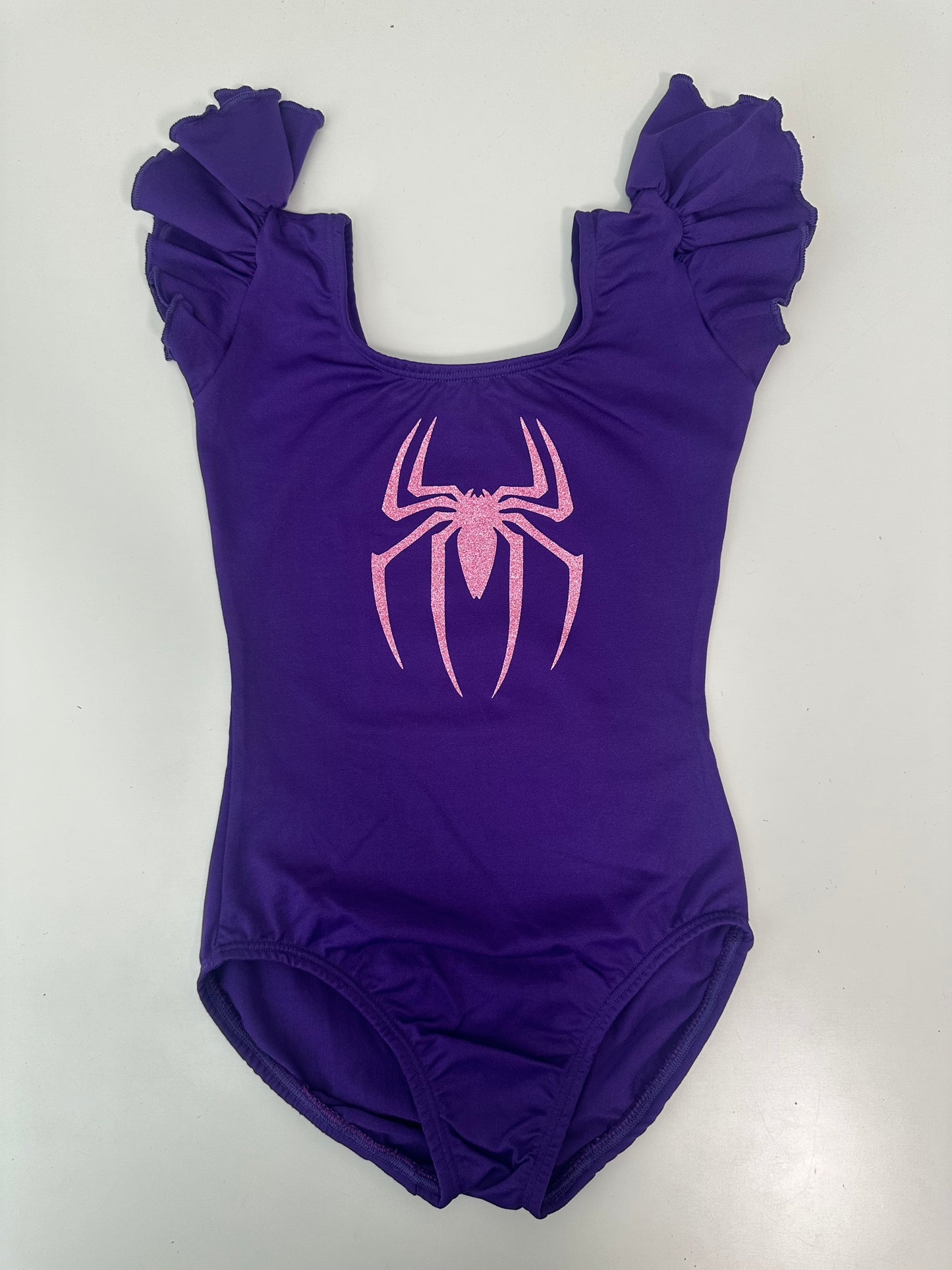 Pink glitter Spider Purple Flutter Short Sleeve Girls Leotard Size 6-7 | Ready to Ship by Daily Threads and Decor