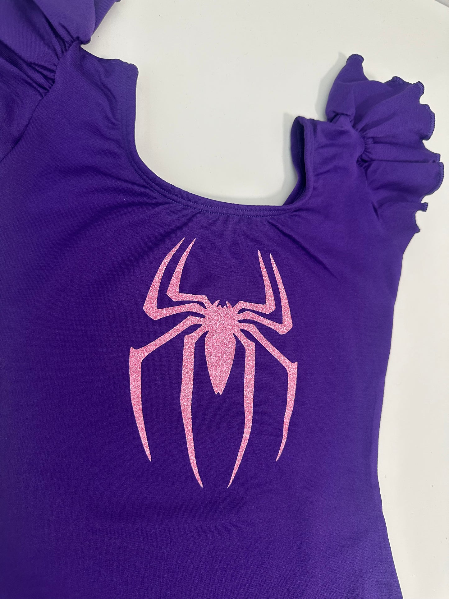 Pink glitter Spider Purple Flutter Short Sleeve Girls Leotard Size 6-7 | Ready to Ship by Daily Threads and Decor