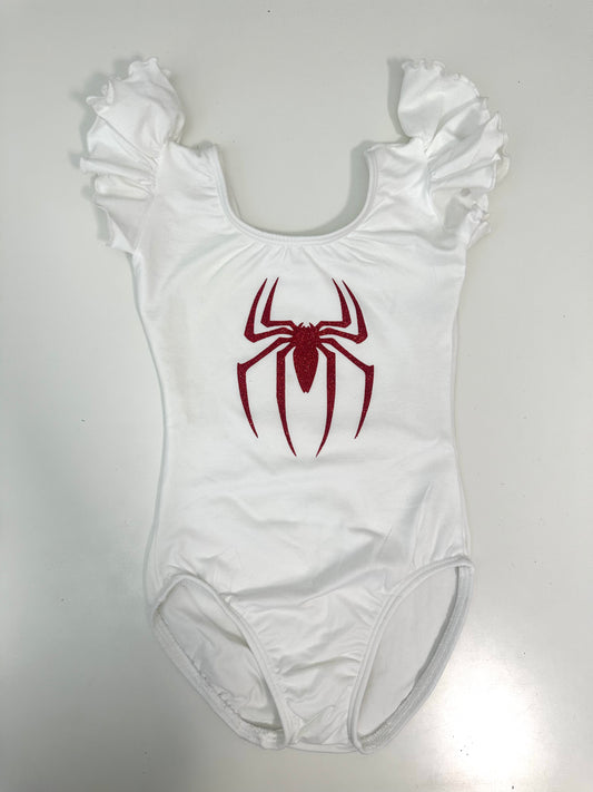 Red glitter Spider White Flutter Short Sleeve Girls Leotard Size 6-7 | Ready to Ship by Daily Threads and Decor