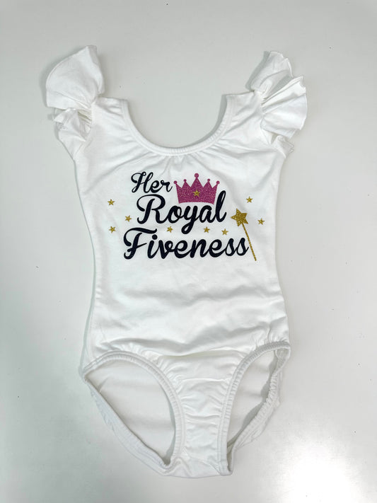 Her Royal White Flutter Short Sleeve Girls Leotard Size 4-5 | Ready to Ship by Daily Threads and Decor