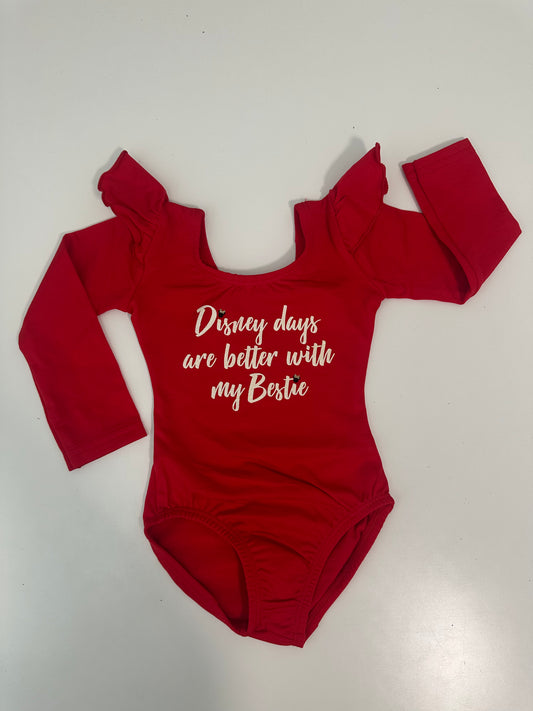 Disney Days are Better with my Bestie Red Flutter Long Sleeve Girls Leotard Size 12-24 months | Ready to Ship by Daily Threads and Decor