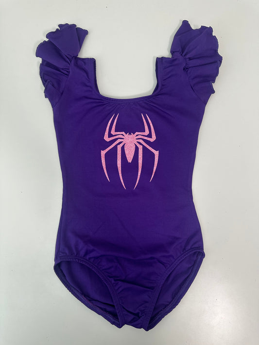 Pink glitter Spider Purple Flutter Short Sleeve Girls Leotard Size 6-7 | Ready to Ship by Daily Threads and Decor